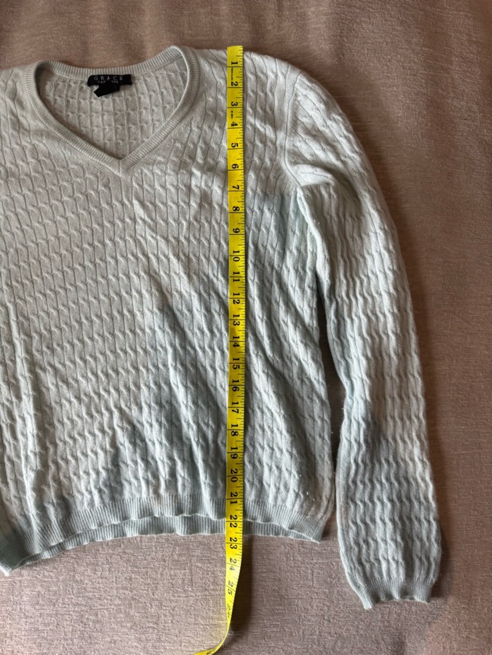 Grace Cashmere 100% Cashmere V-Neck Sweater Blue Small Soft Knit Classic - Picture 9 of 11